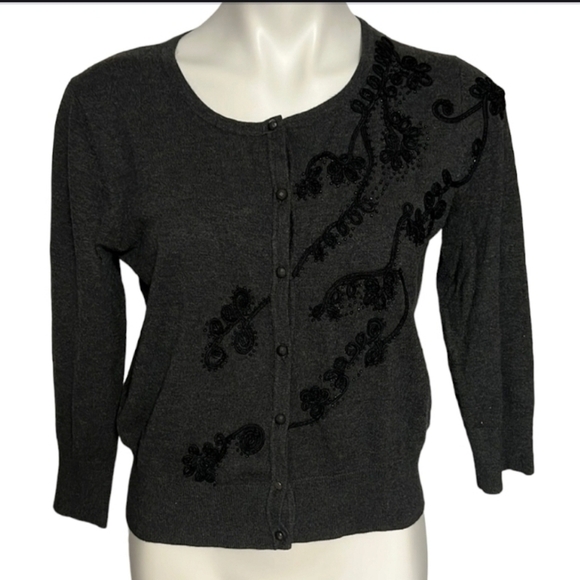 Spense Filigree Jeweled Button Up Cardigan Sweater - Picture 2 of 8